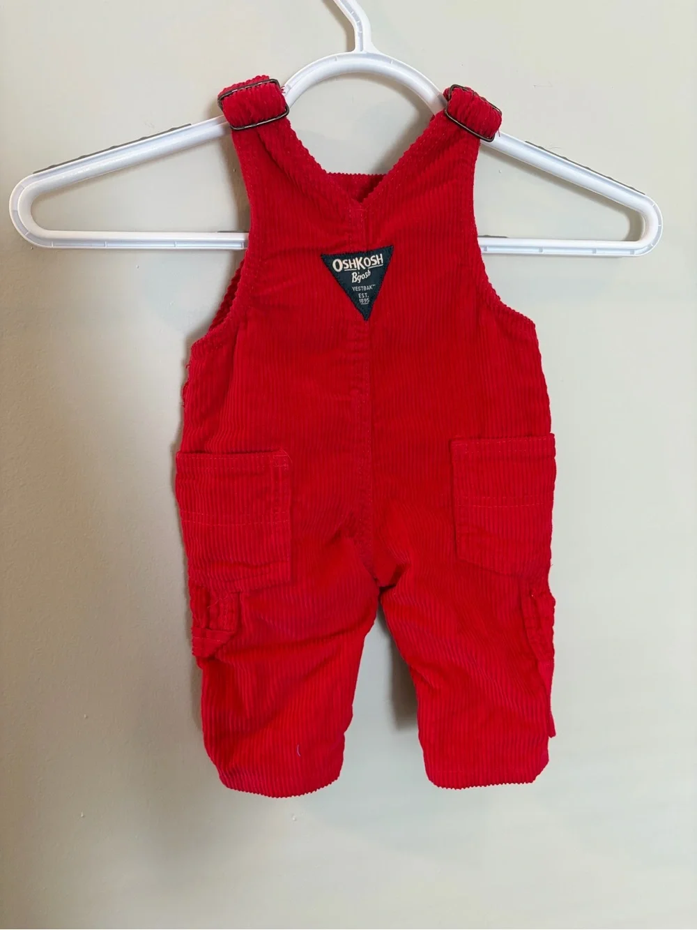 Oshkosh red corded overalls 3 mo